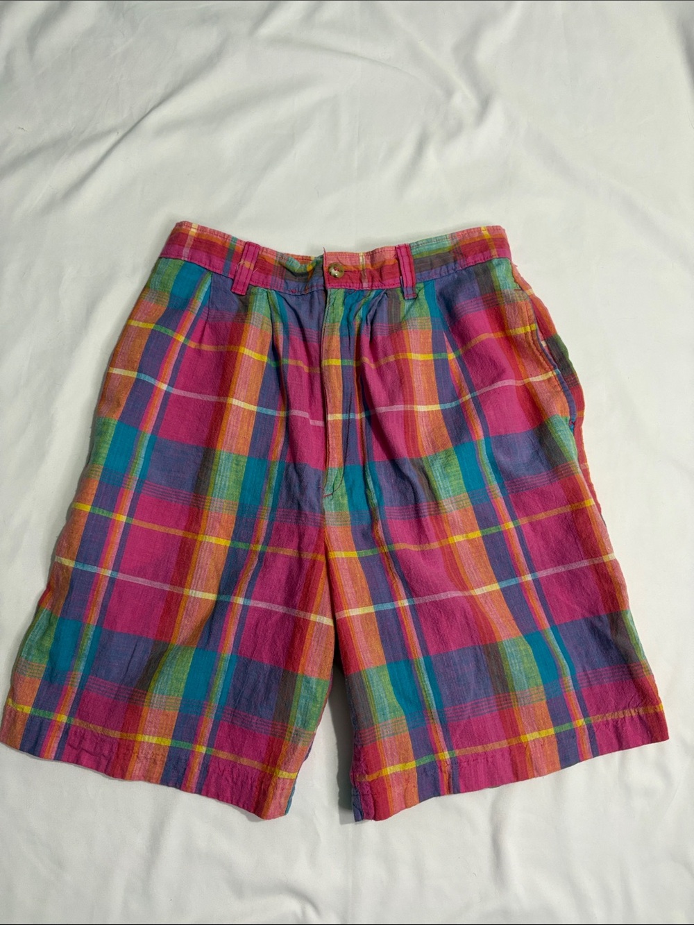 VTG Pink Pastel Rainbow Colorful Plaid Bermuda 100% Cotton Vintage 90s 80s Golf